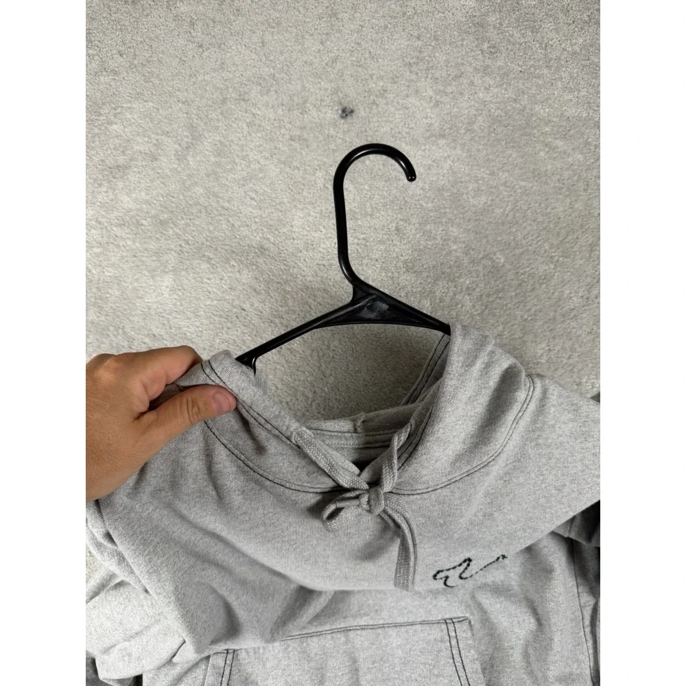 True Religion Hoodie Mens Medium Gray Terry Cloth Back Logo Black Stitching